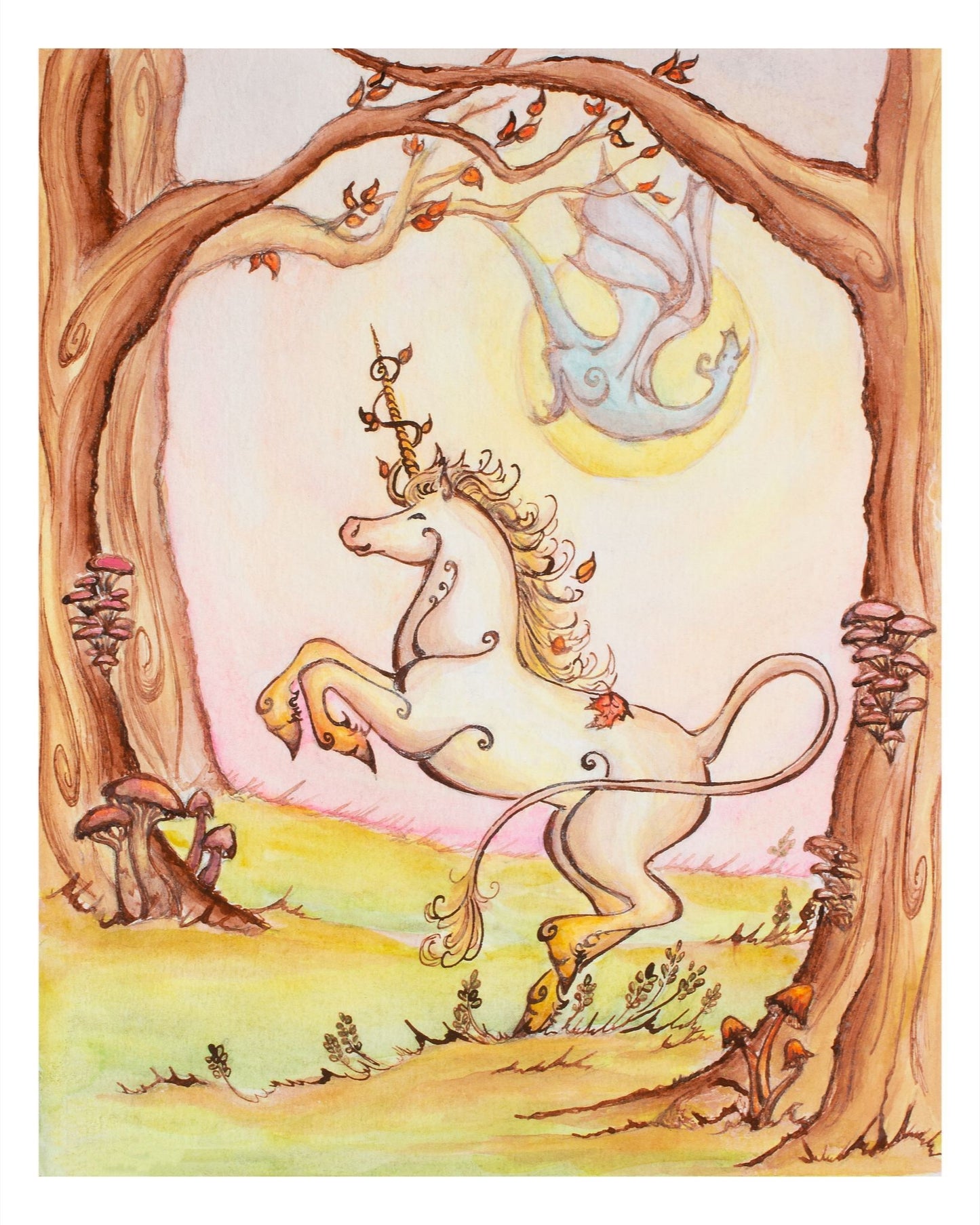 Dancing Unicorn and Dragon Giclee Fine Art Print