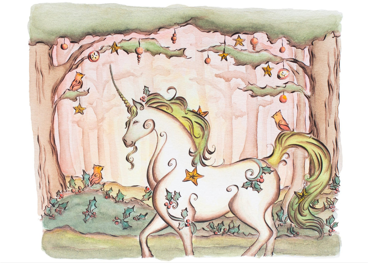 Yule Unicorn Fine Art Giclee Print
