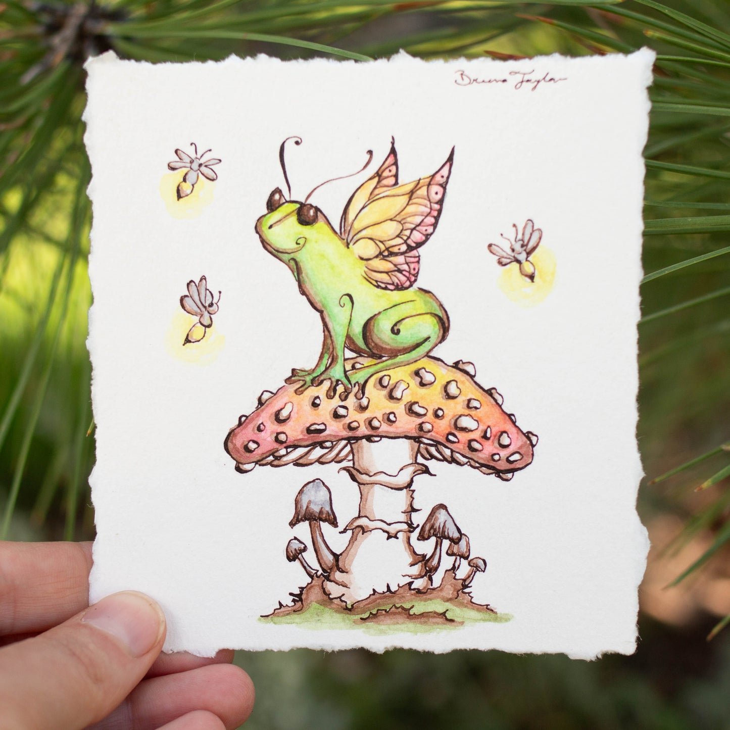 Happy Fairy Frog and Firefly Friends Illustration