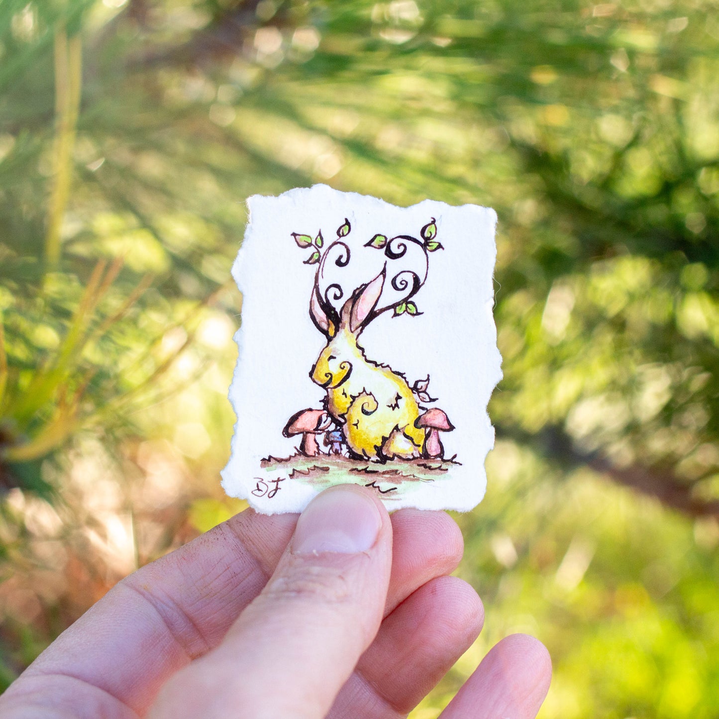 Fae Rabbit with Mushrooms Original Illustration