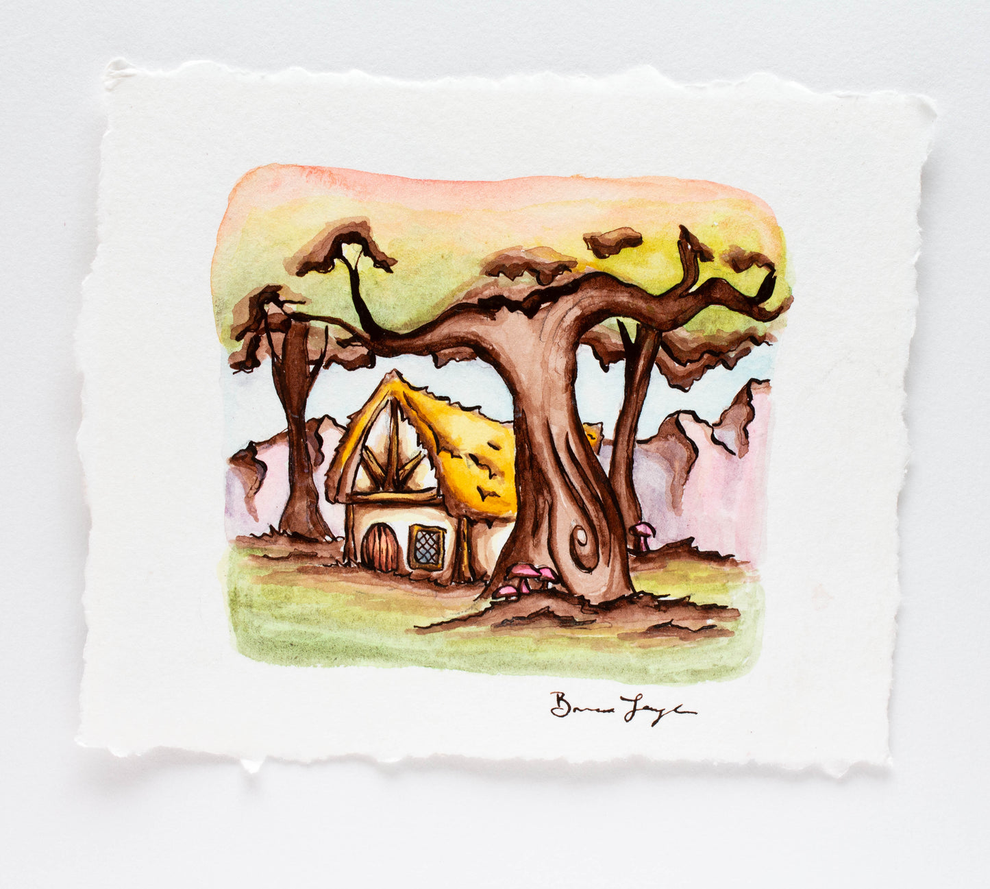 Cozy Mountain Cottage Original Illustration