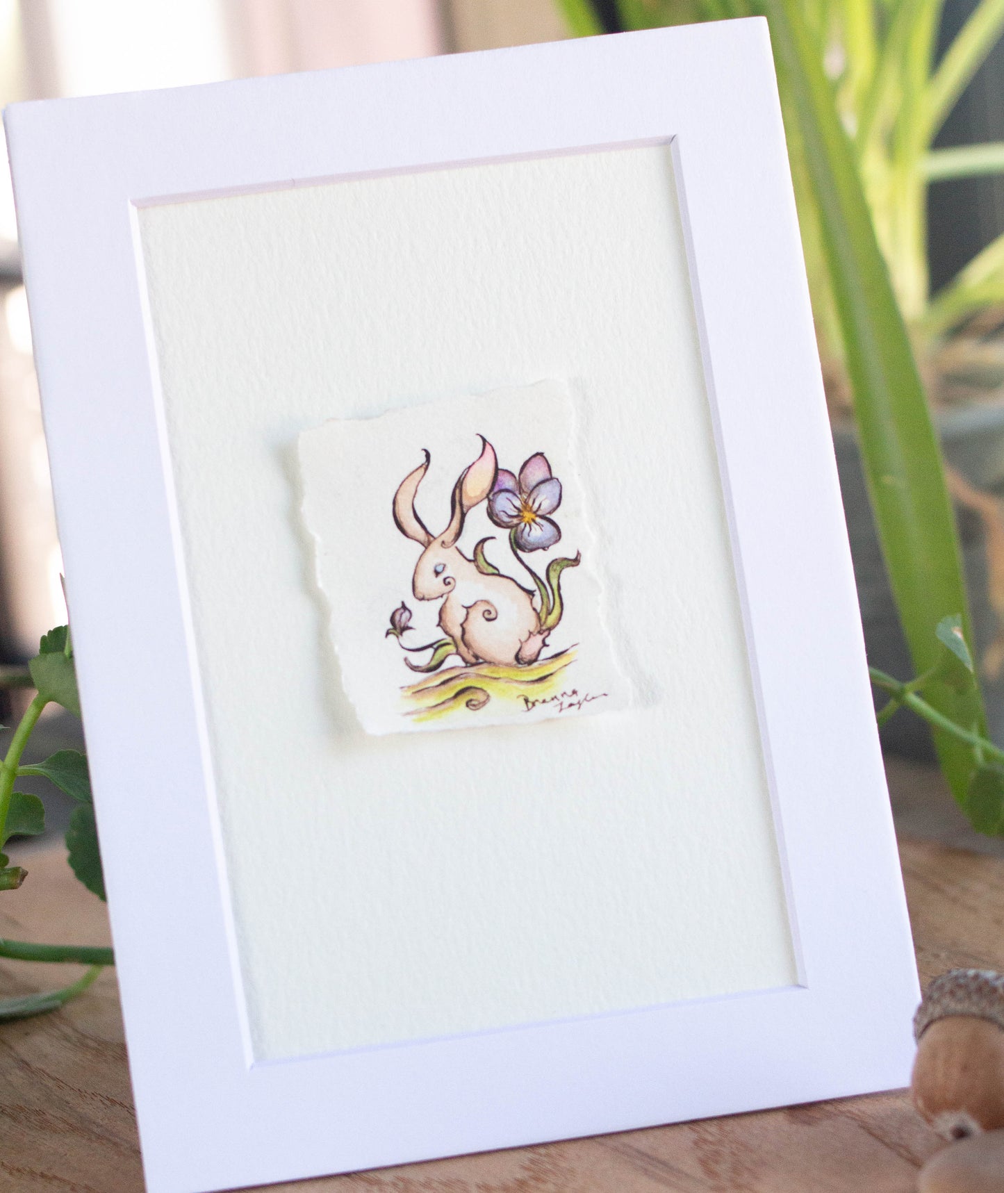 "Shy Violet Rabbit" Tiny Original Illustration