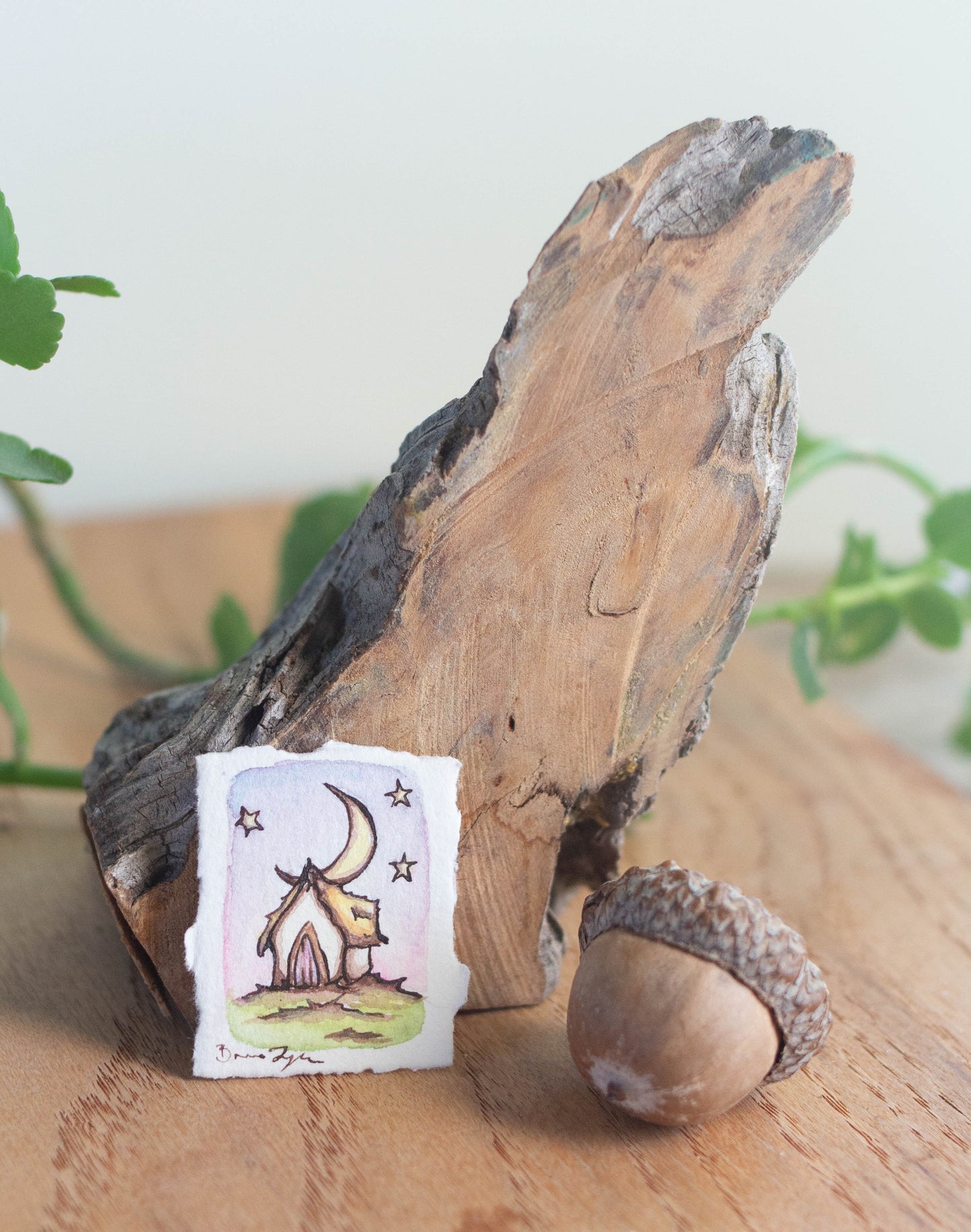 "Crescent Moon Cottage" Tiny Original Illustration