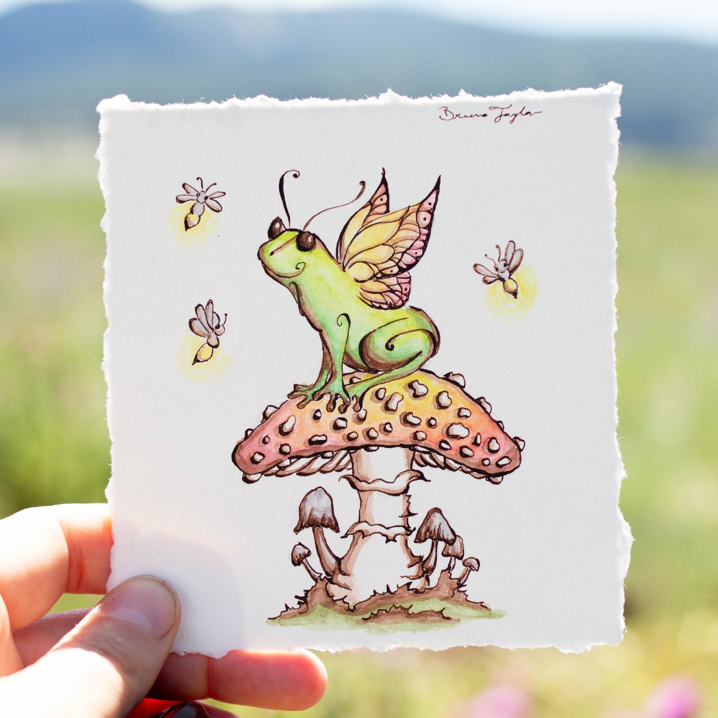 Happy Fairy Frog and Firefly Friends Illustration