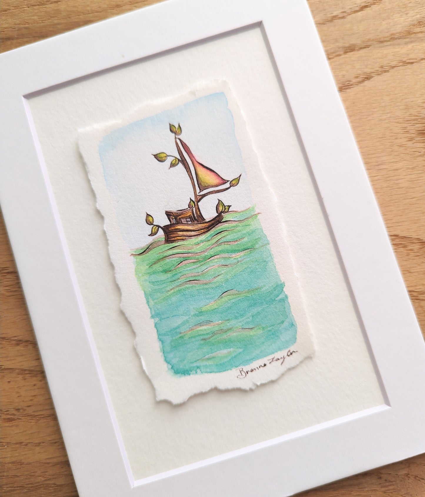 "Tiny Leafy Boat" Tiny Original Illustration