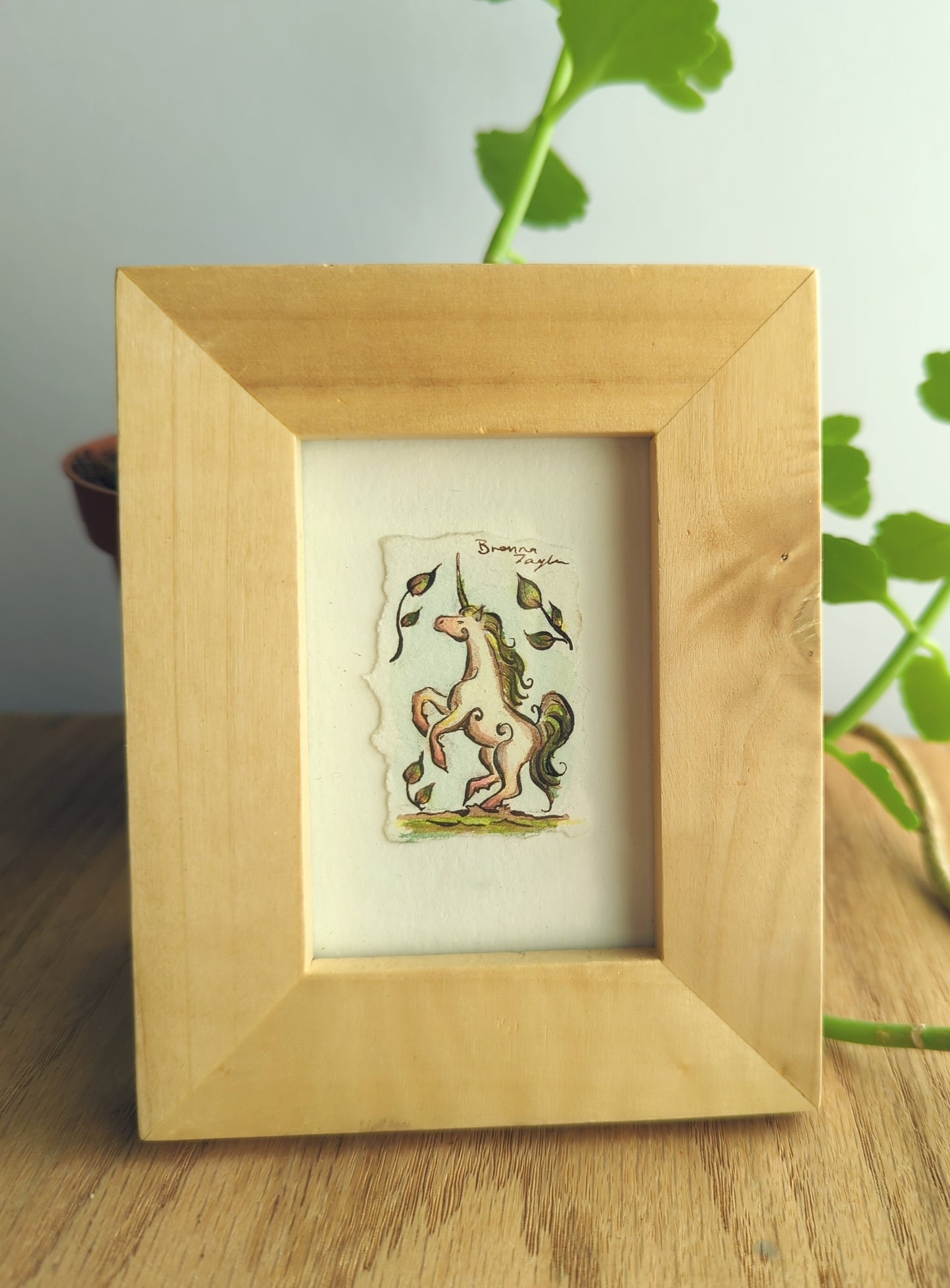"Leaf Unicorn" Tiny Framed Original Illustration