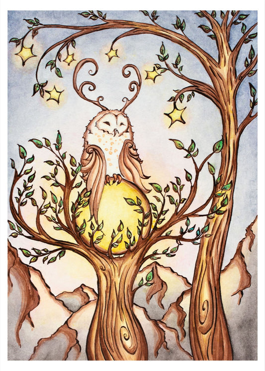 Owl and Moon Giclee Fine Art Print