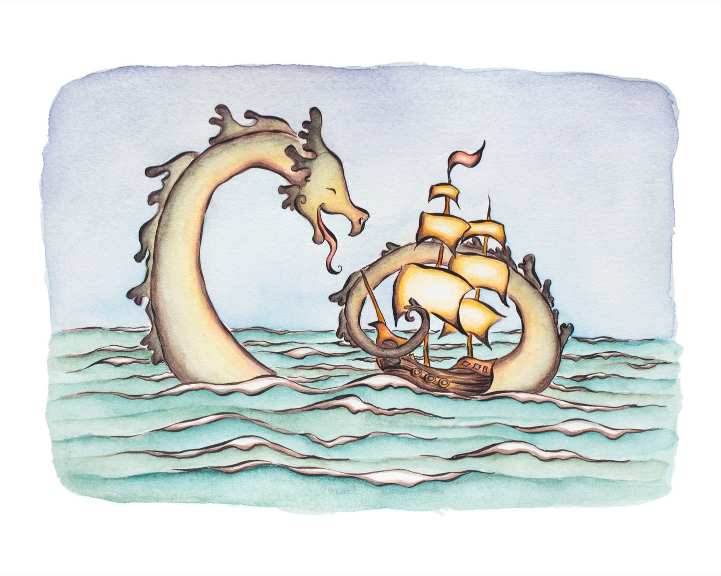Sea Serpent Cuddles Fine Art Giclee Print