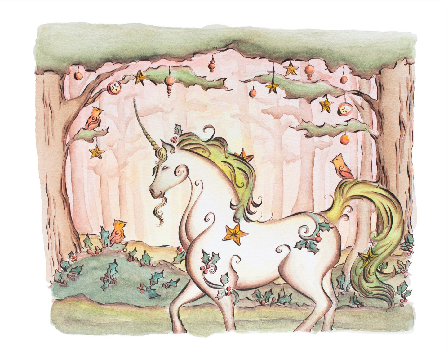 Yule Unicorn Fine Art Giclee Print