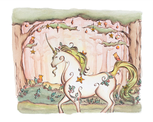 Yule Unicorn Fine Art Giclee Print