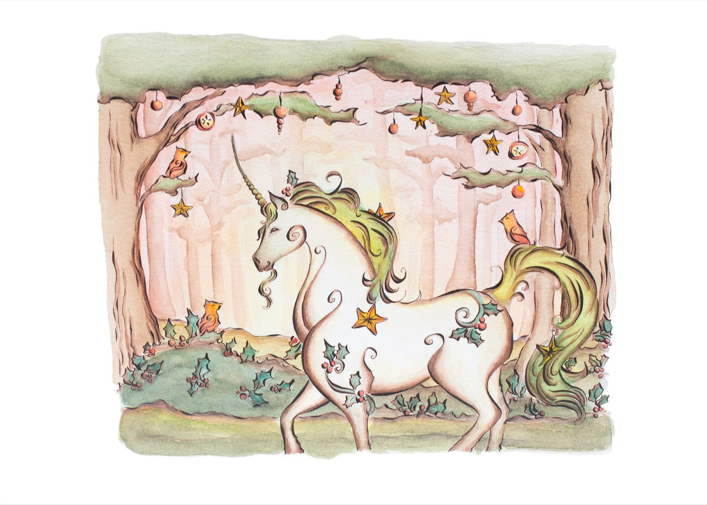 Yule Unicorn Fine Art Giclee Print