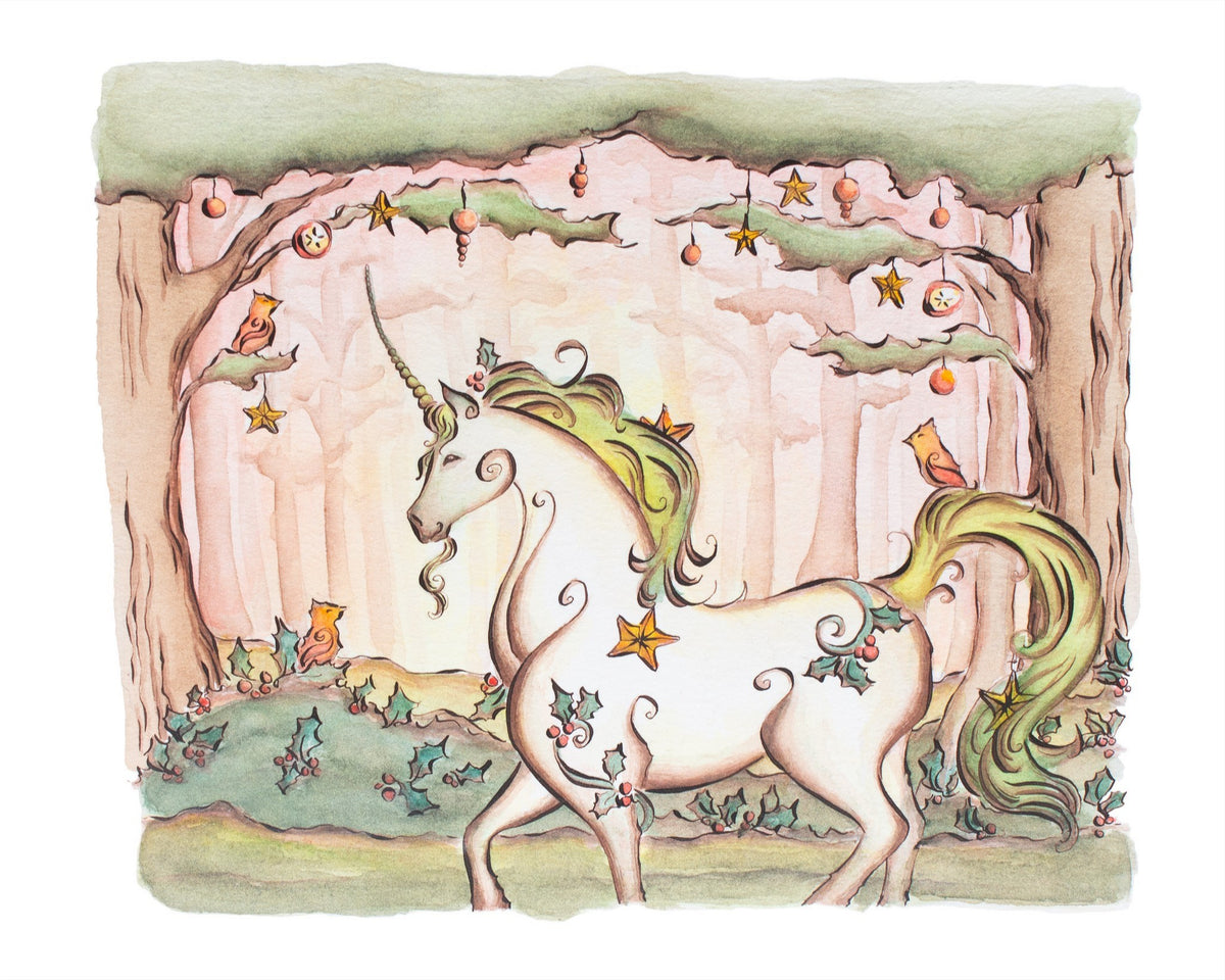 Yule Unicorn Fine Art Giclee Print