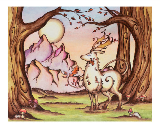 Deer and moon Giclee Fine Art Print