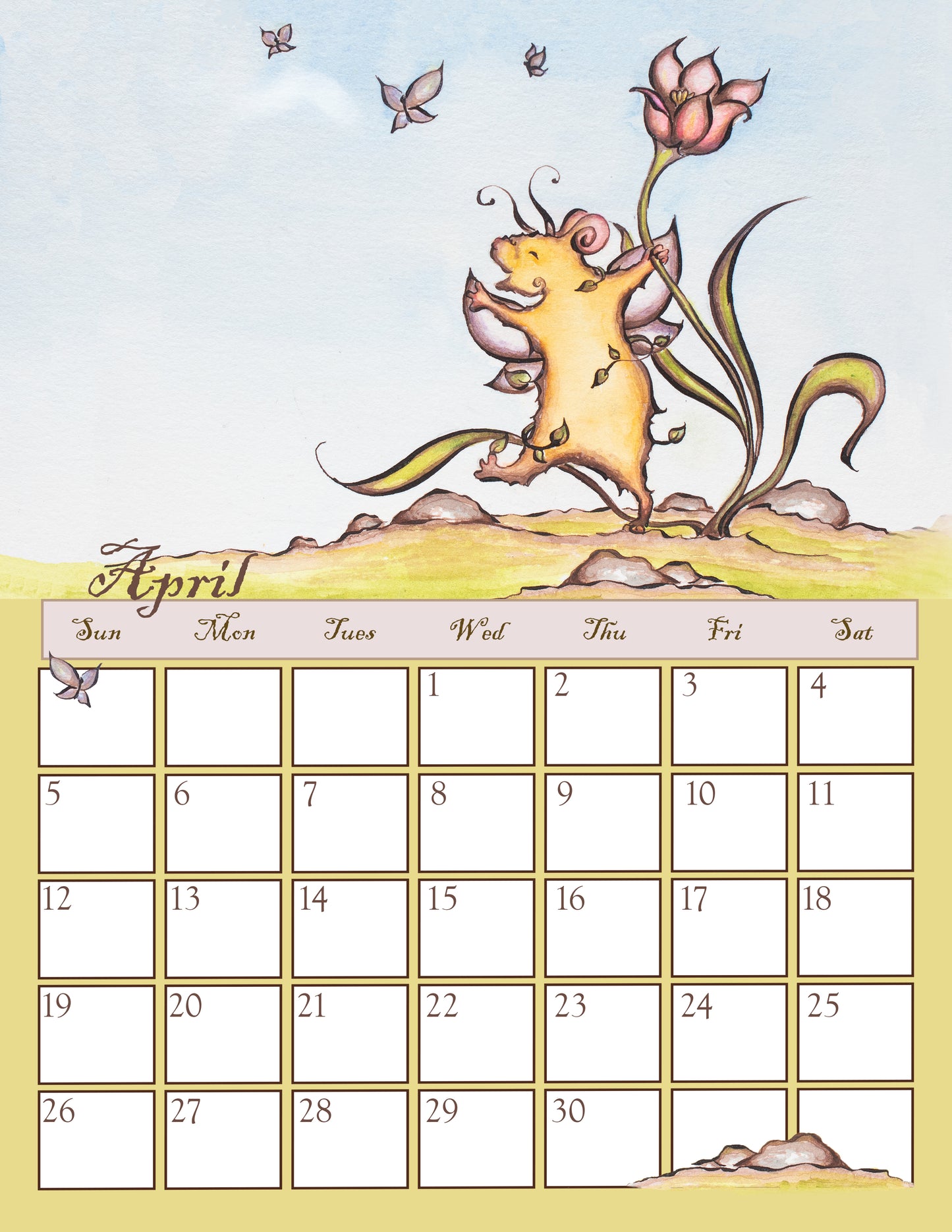 Single Sided Letter Size, 8.5 x 11 inches, 2026 Wall Calendar (US & CA)