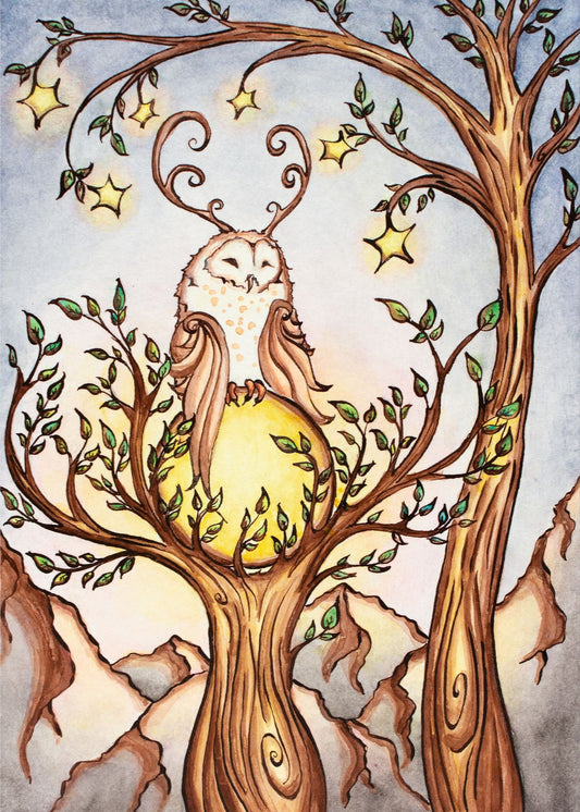 Owl and Moon Giclee Fine Art Print