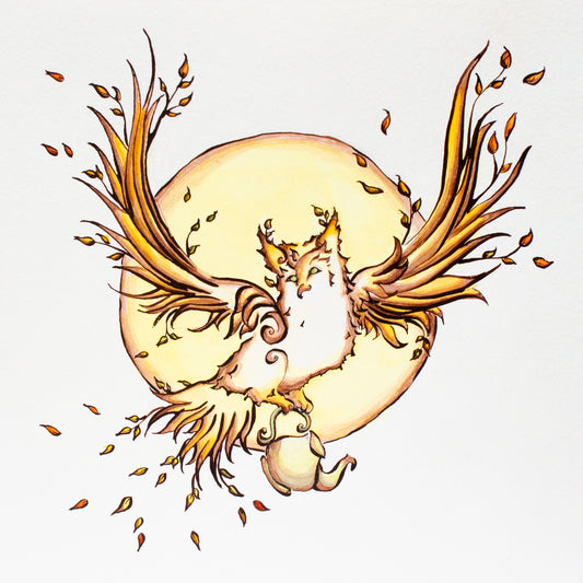 Autumn Owl with Teapot Fine Art Giclee Print