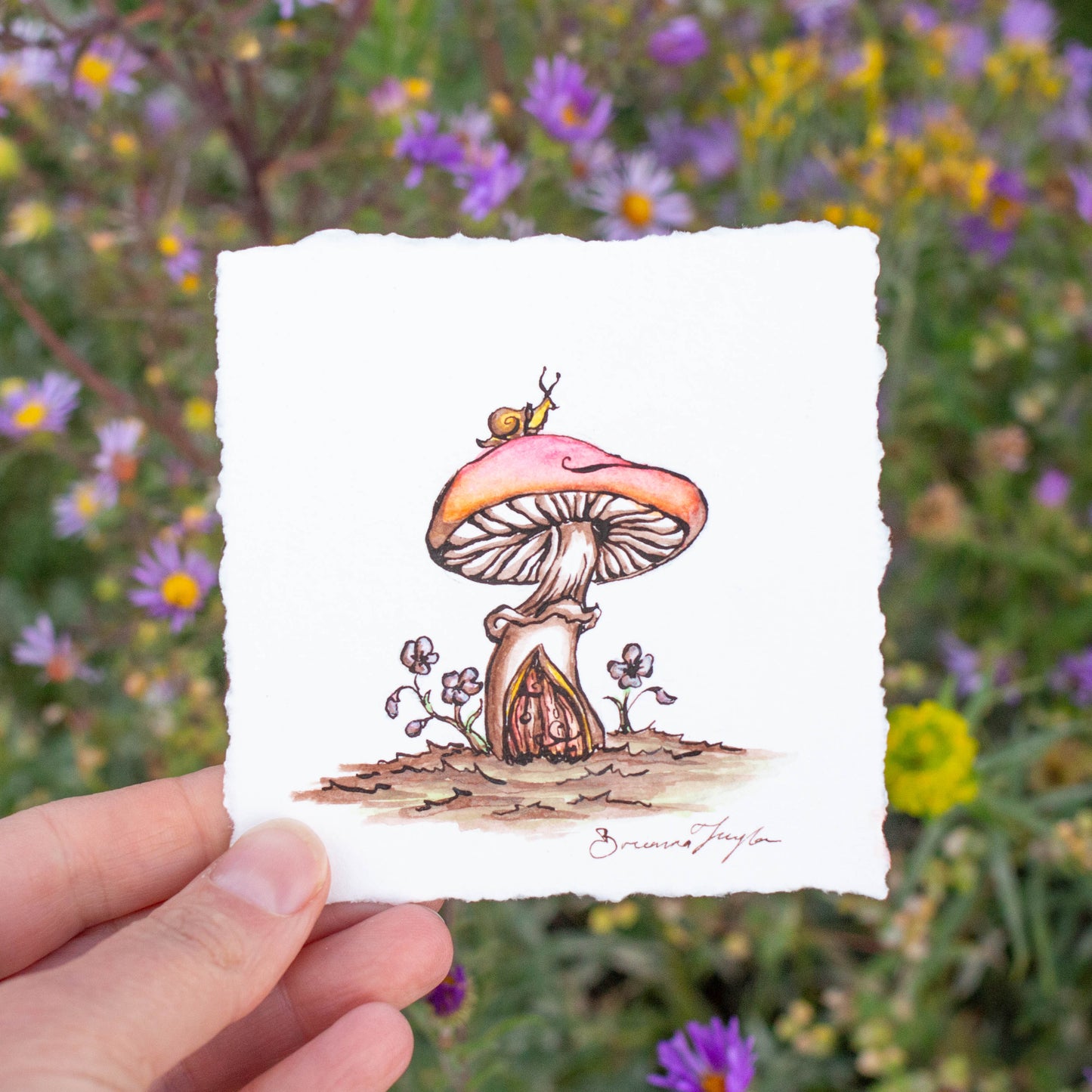 Spring Mushroom House Snail Original Illustration
