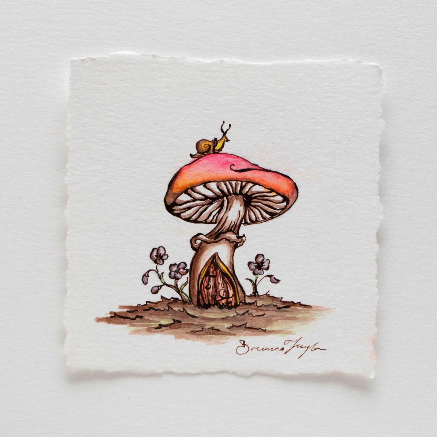 Spring Mushroom House Snail Original Illustration