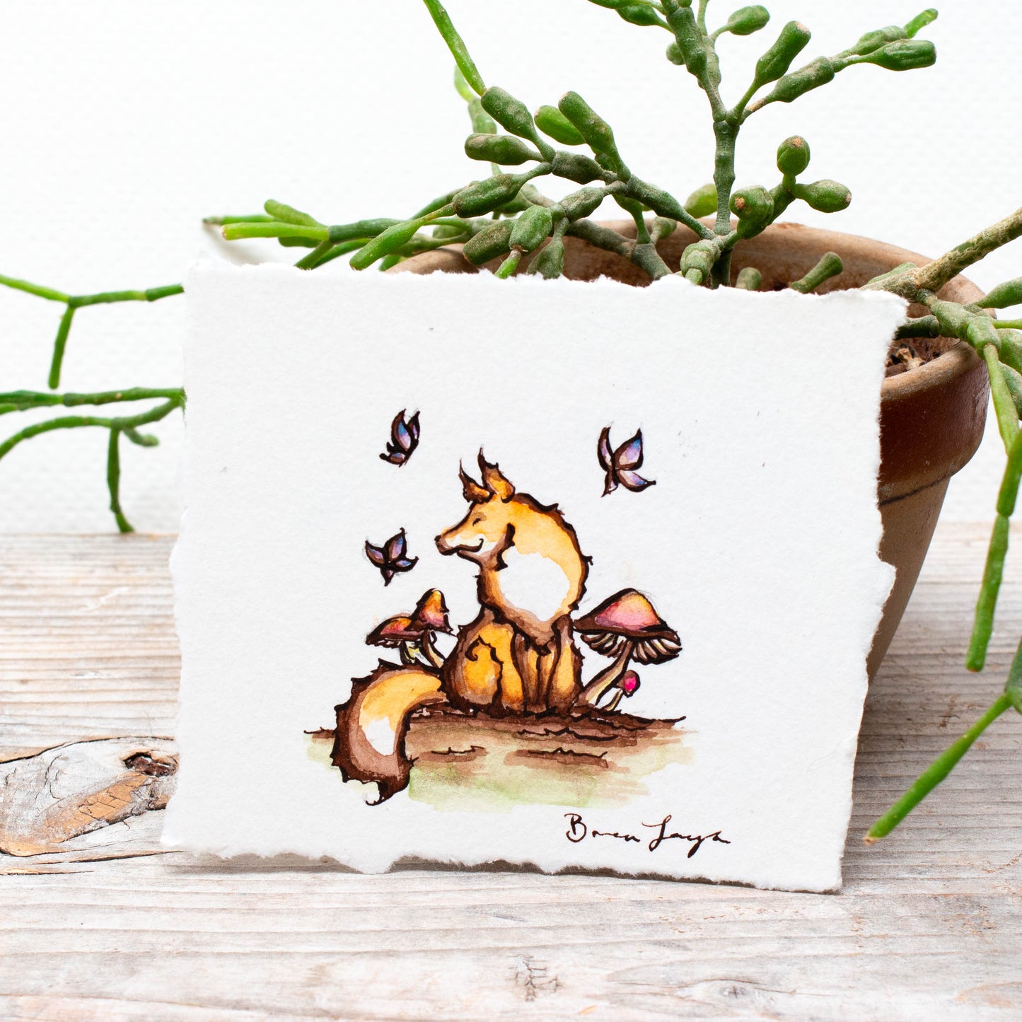 Peaceful Fox and Butterflies Original Illustration