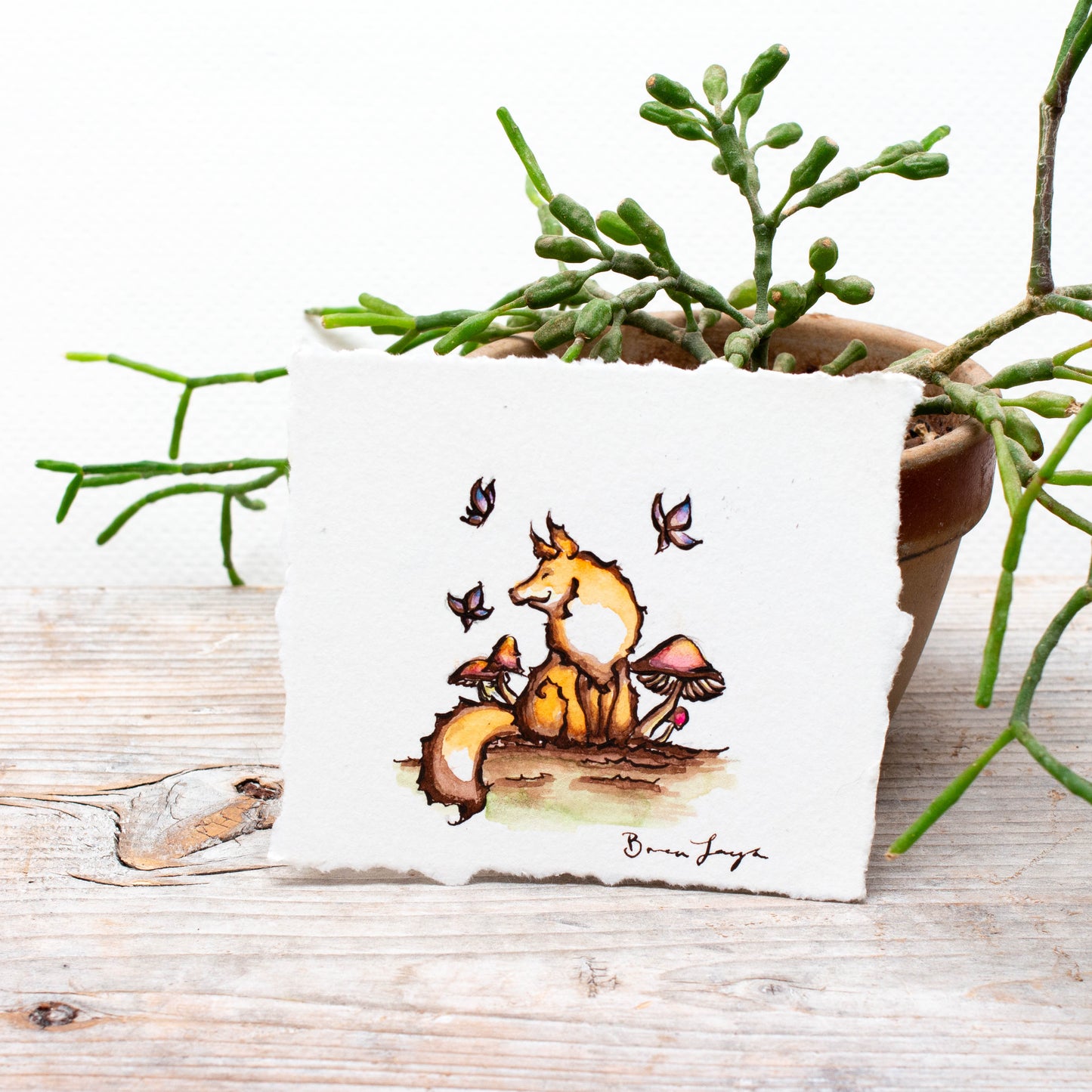 Peaceful Fox and Butterflies Original Illustration