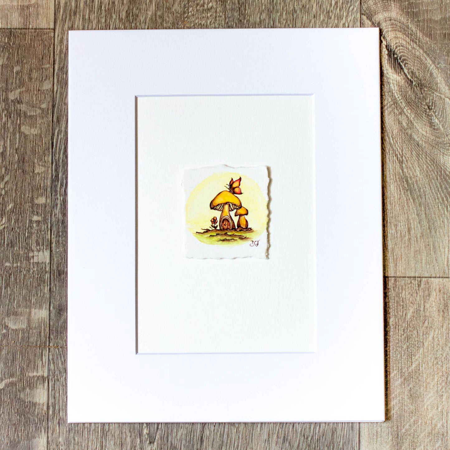 Tiny Mushroom House with Butterfly Original Illustration