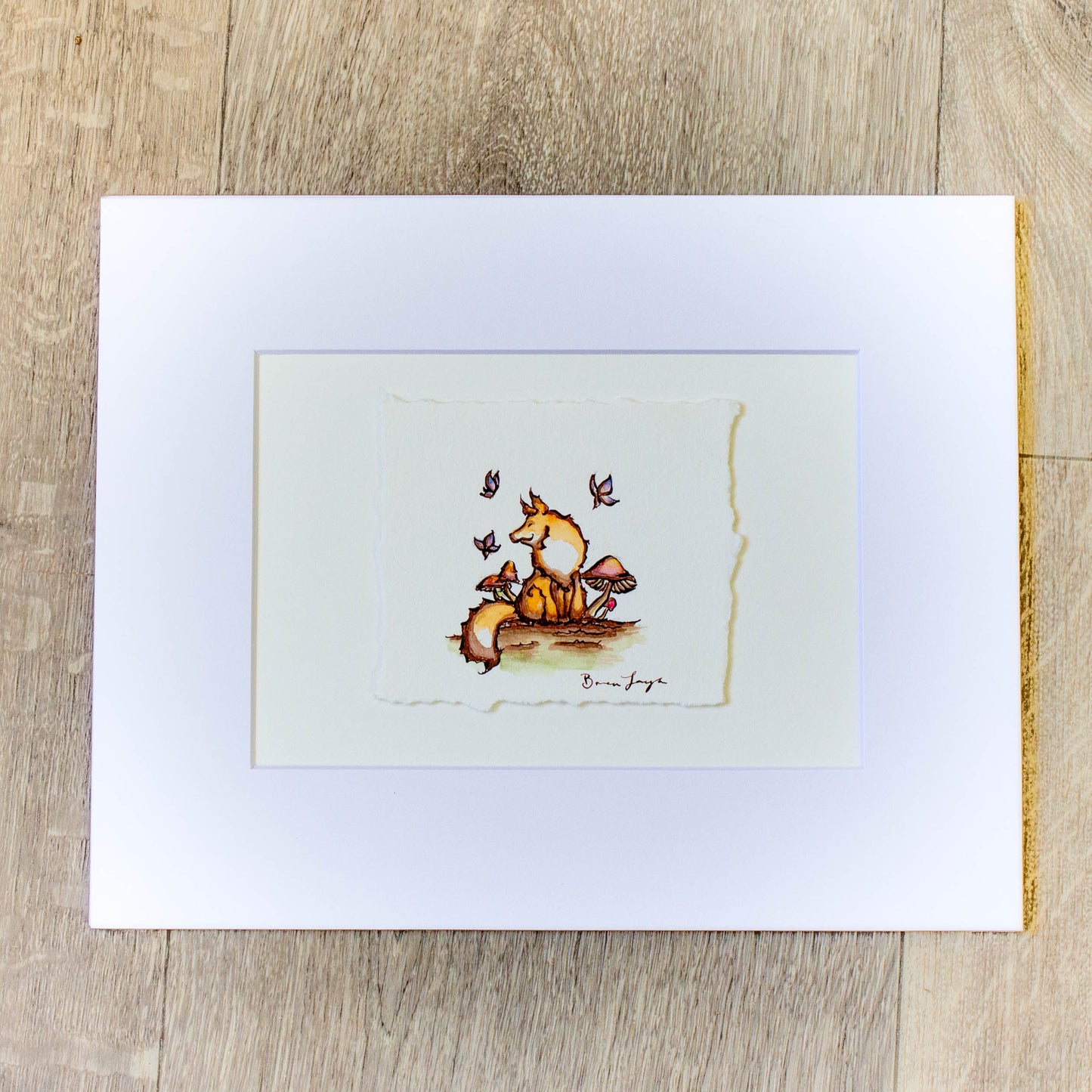 Peaceful Fox and Butterflies Original Illustration