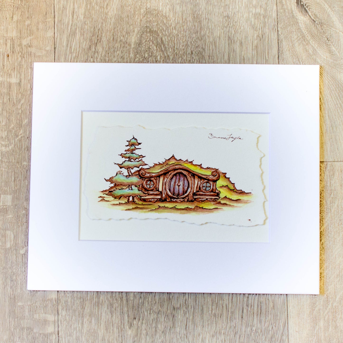 Hobbit House with Little Spruce Friend Original Illustration