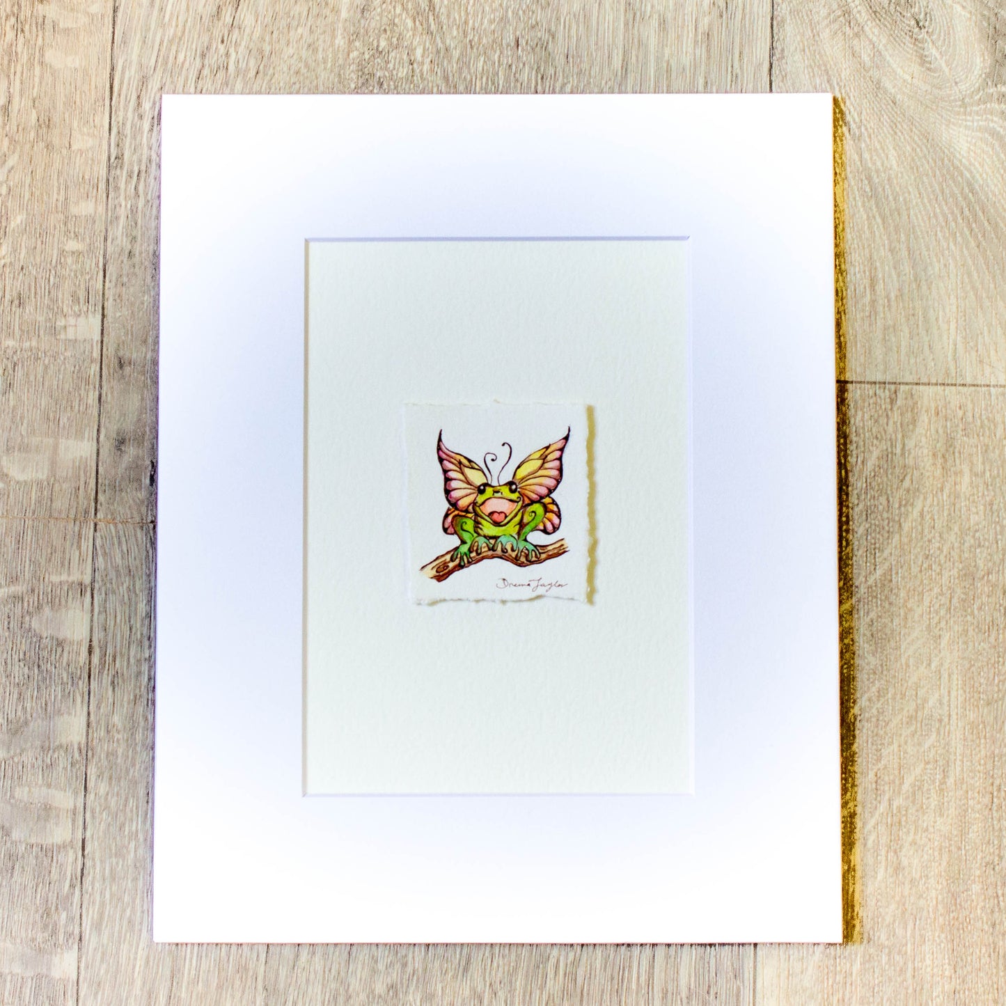 Tiny, Happy Fairy Frog on Branch Illustration