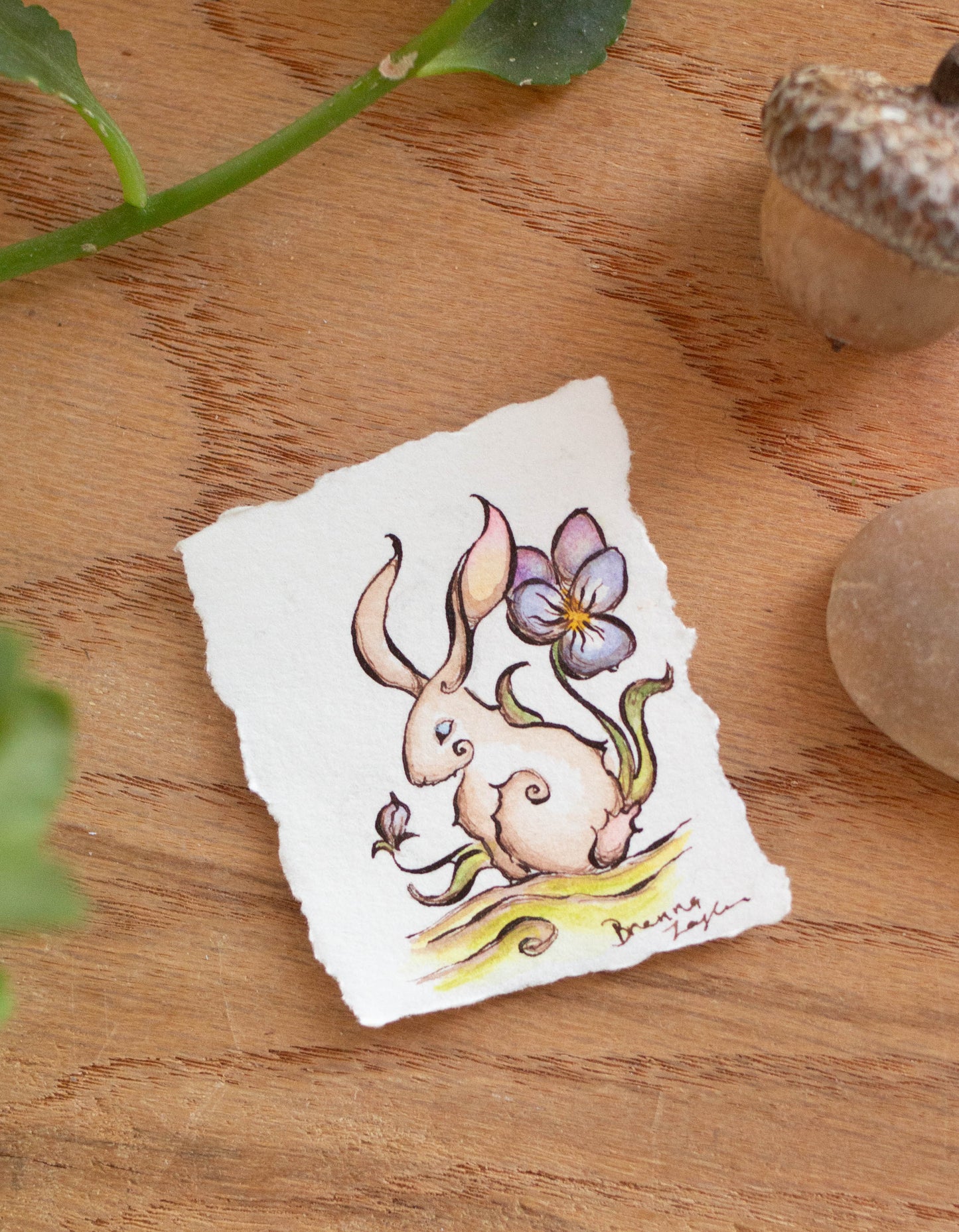 "Shy Violet Rabbit" Tiny Original Illustration