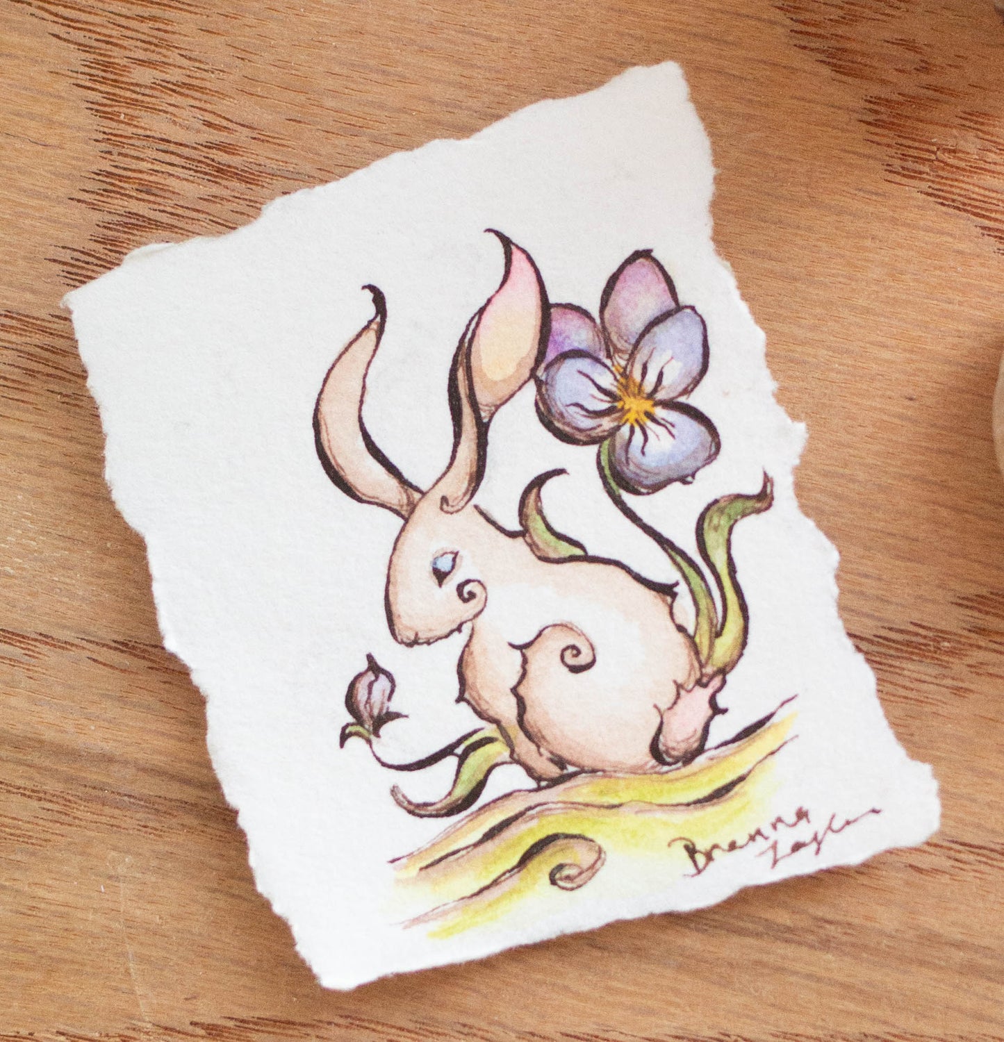 "Shy Violet Rabbit" Tiny Original Illustration