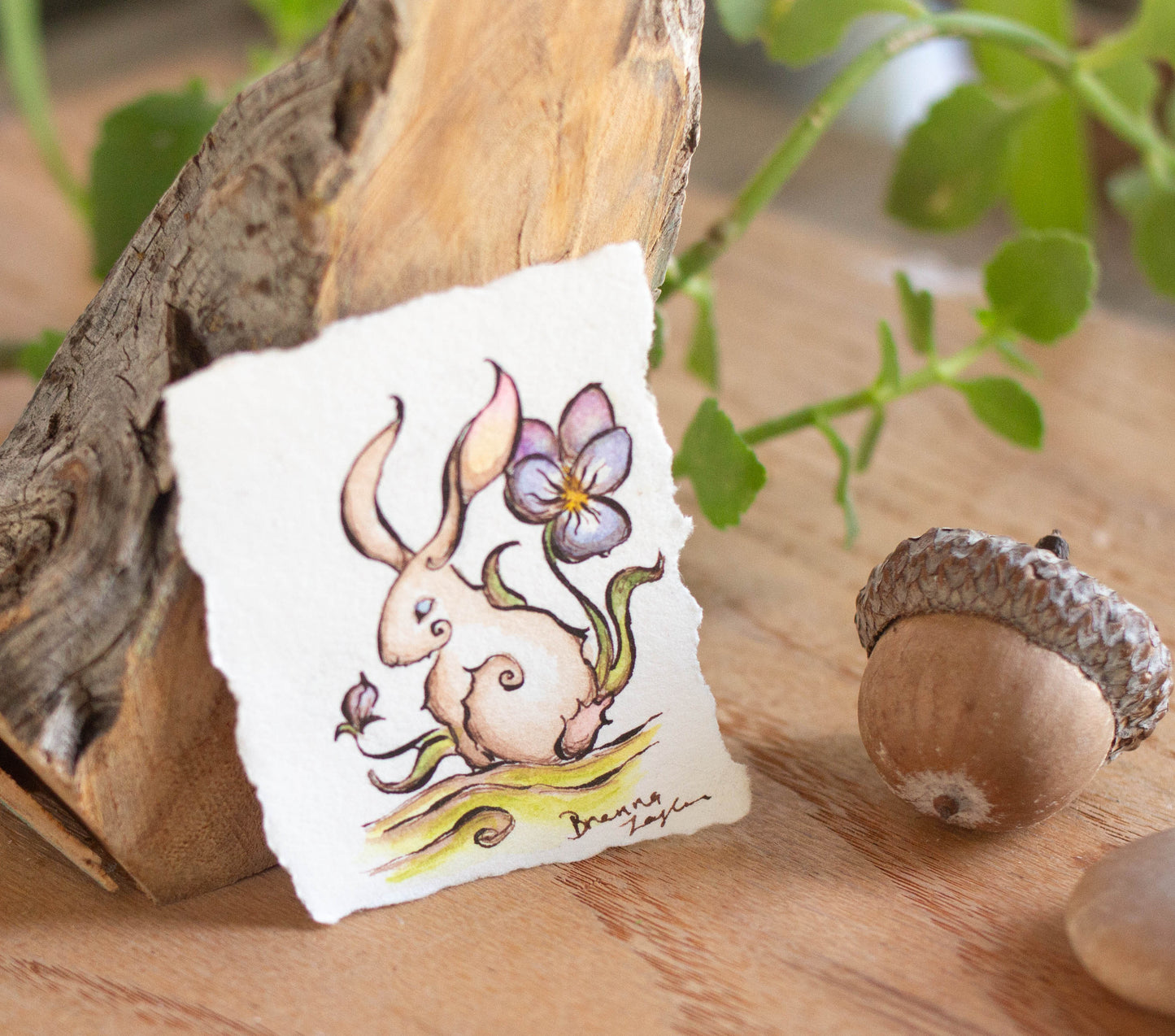 "Shy Violet Rabbit" Tiny Original Illustration