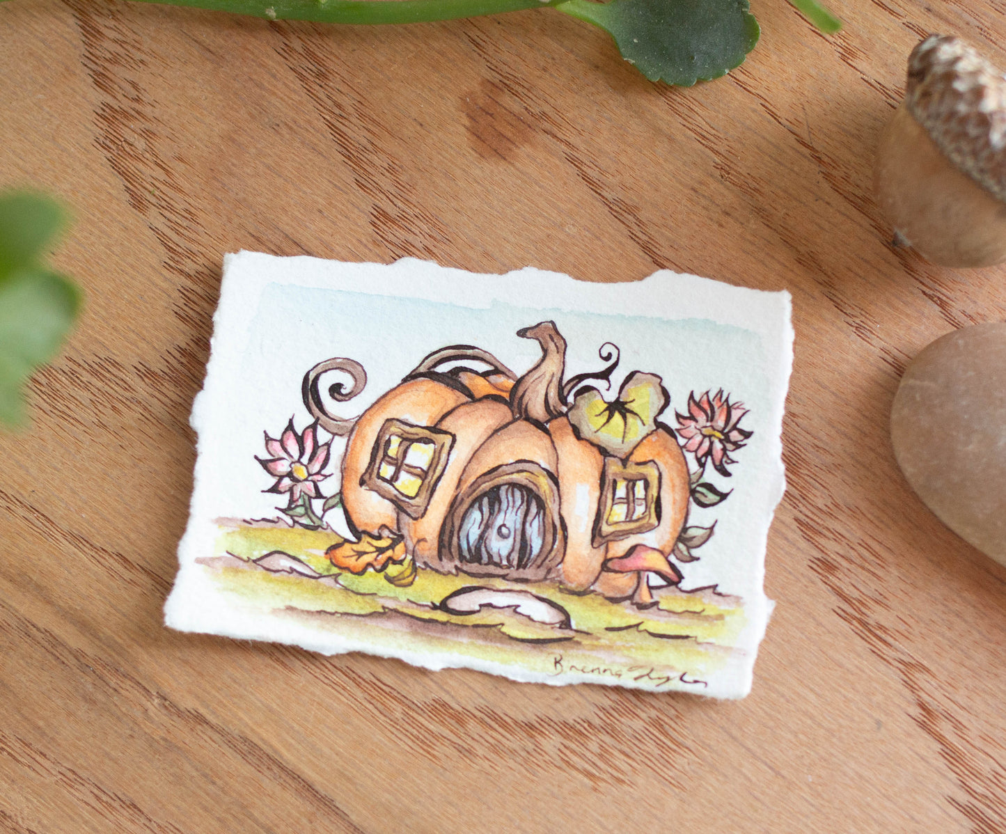 "Pumpkin Cottage" Tiny Original Illustration