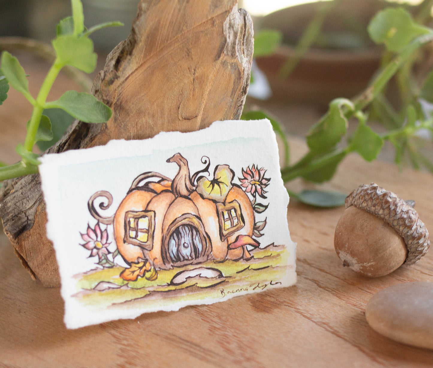 "Pumpkin Cottage" Tiny Original Illustration