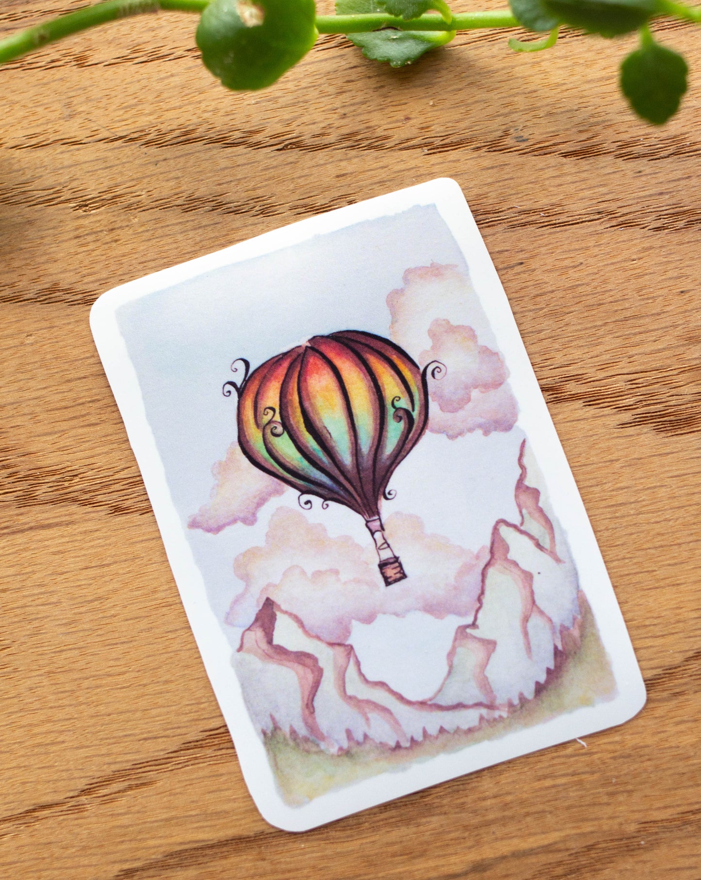 Rainbow Hot Air Balloon in the Mountains Vinyl Sticker