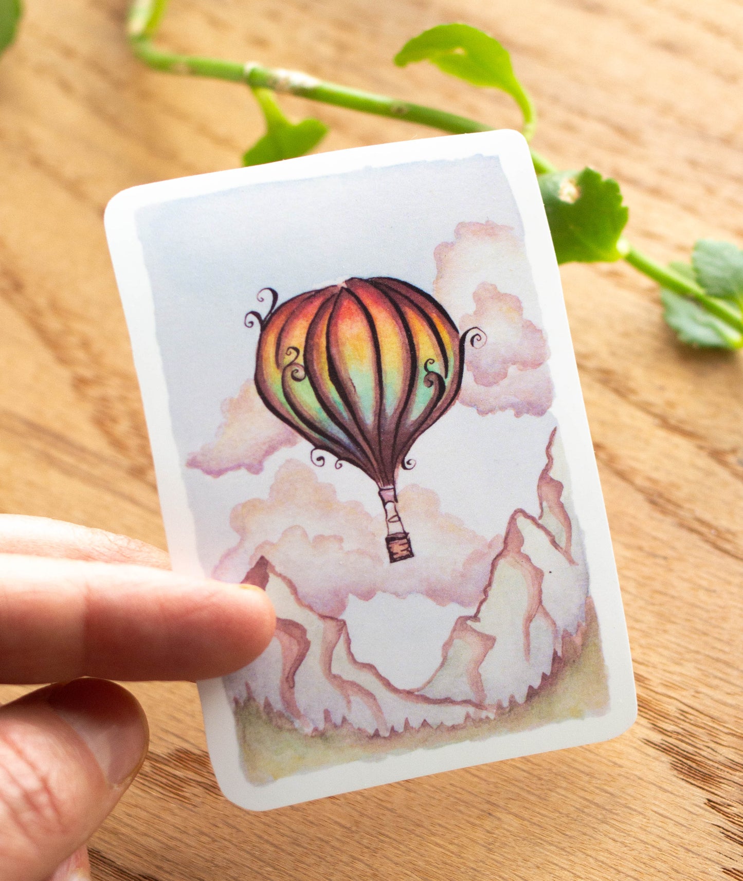 Rainbow Hot Air Balloon in the Mountains Vinyl Sticker
