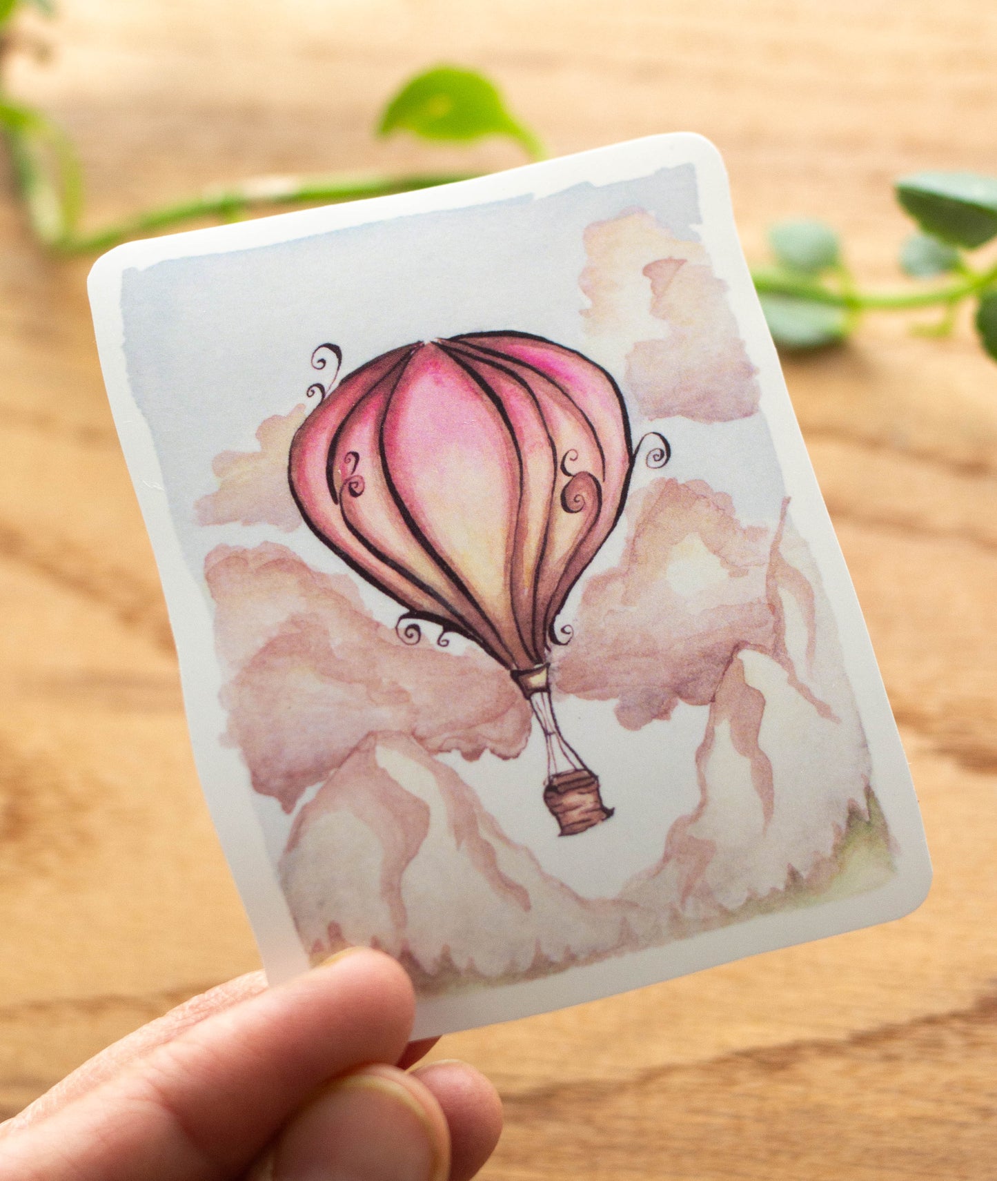 Pink Hot Air Balloon in the Mountains Sticker