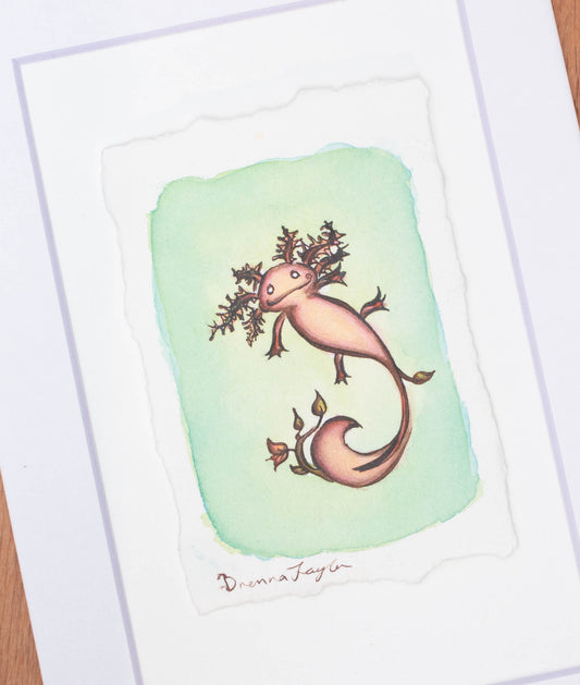 "Axolotl" Original Illustration *with a tint changing pigment, please read description*