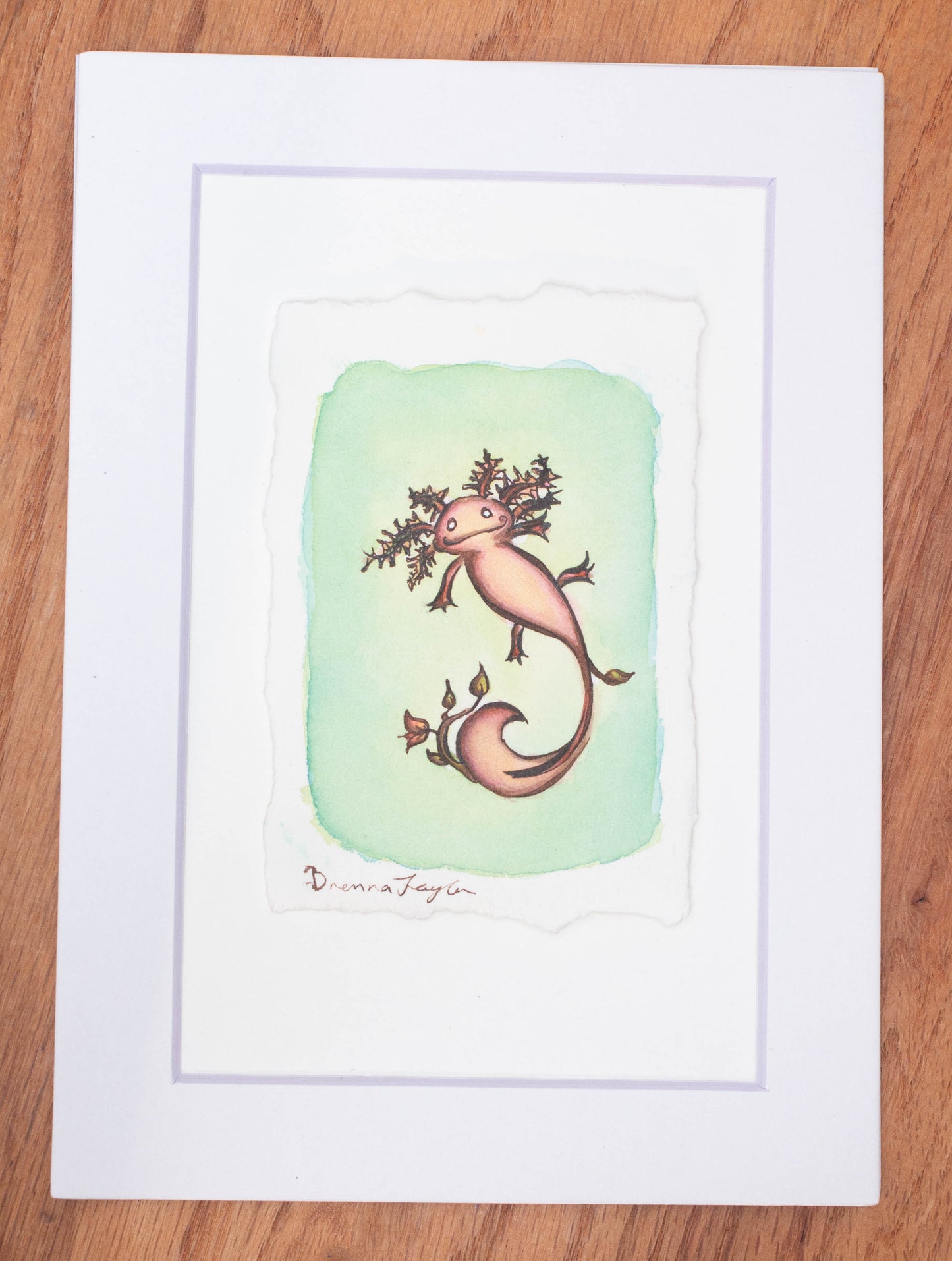 "Axolotl" Original Illustration *with a tint changing pigment, please read description*
