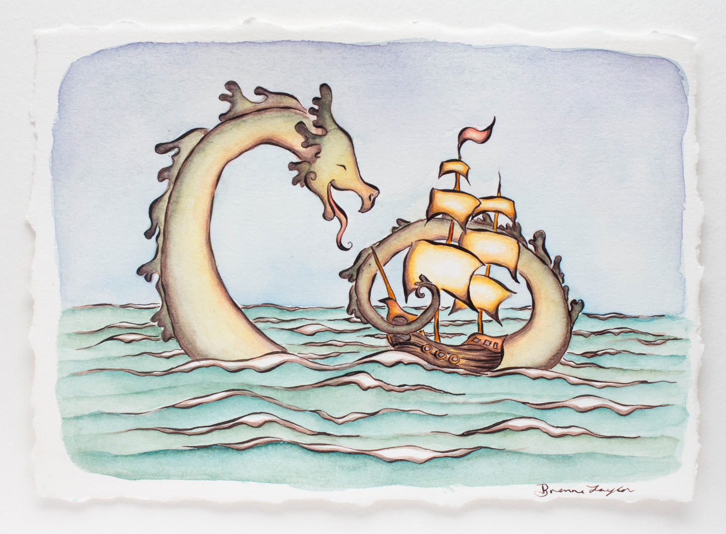 "Sea Serpent Cuddles" Original Illustration