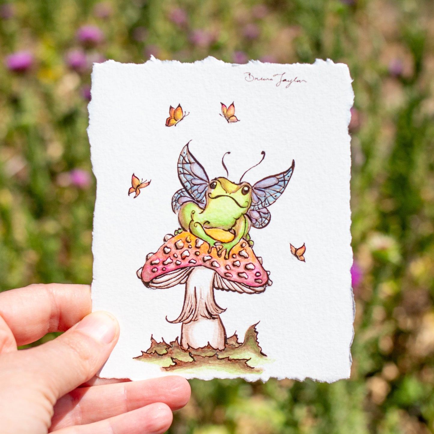 Happy Fairy Frog with Butterfly Friends Illustration