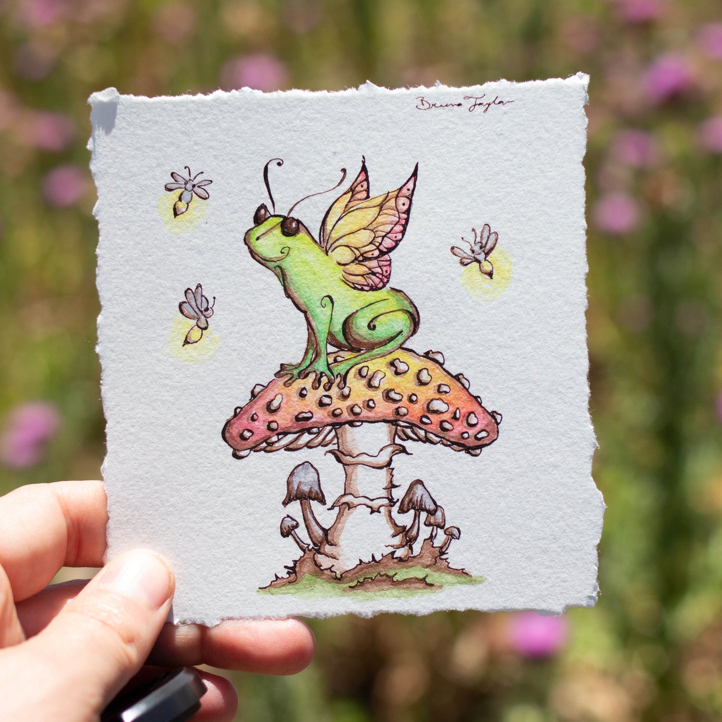 Happy Fairy Frog and Firefly Friends Illustration