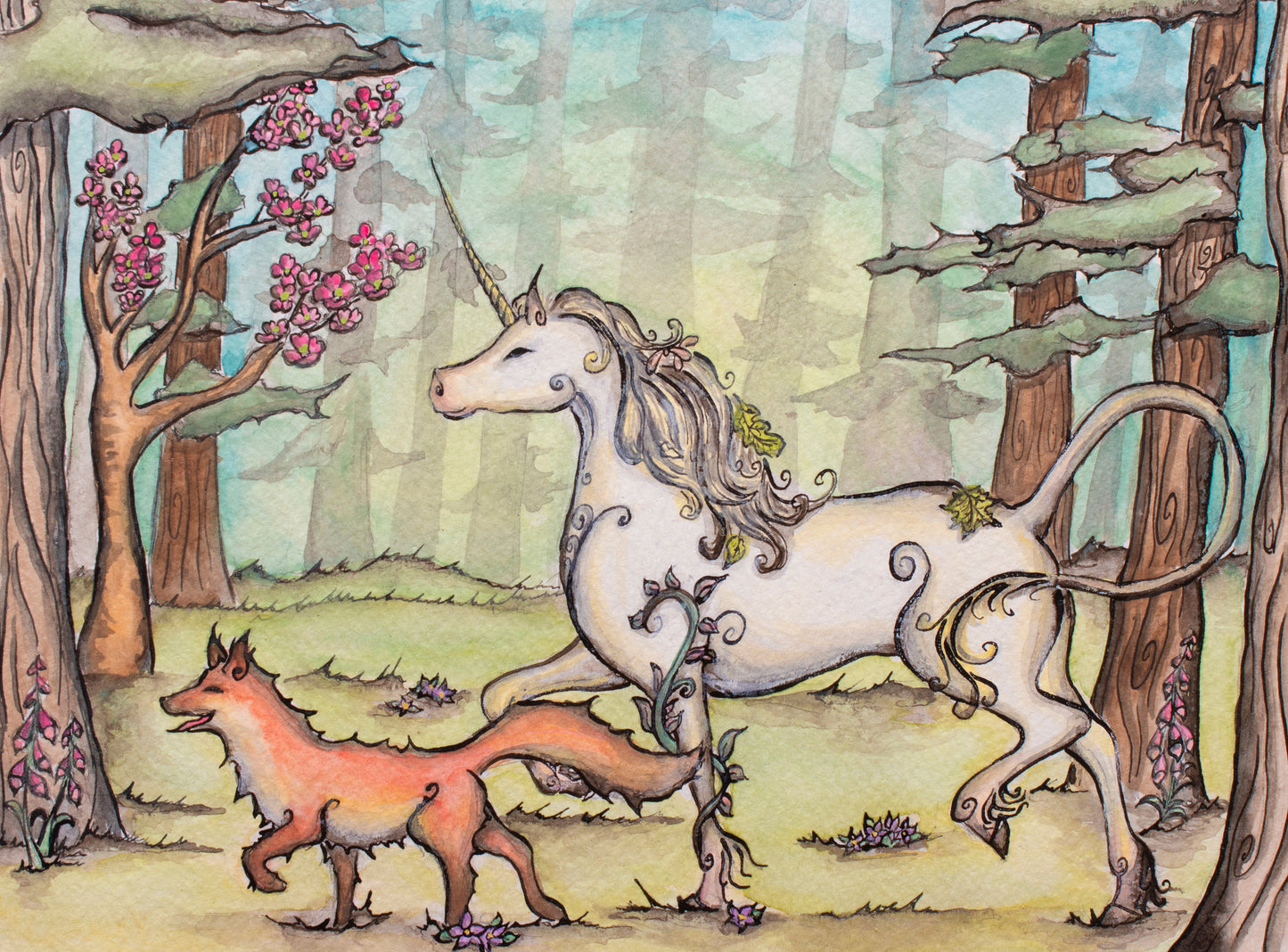 Unicorn and Fox Greeting Card
