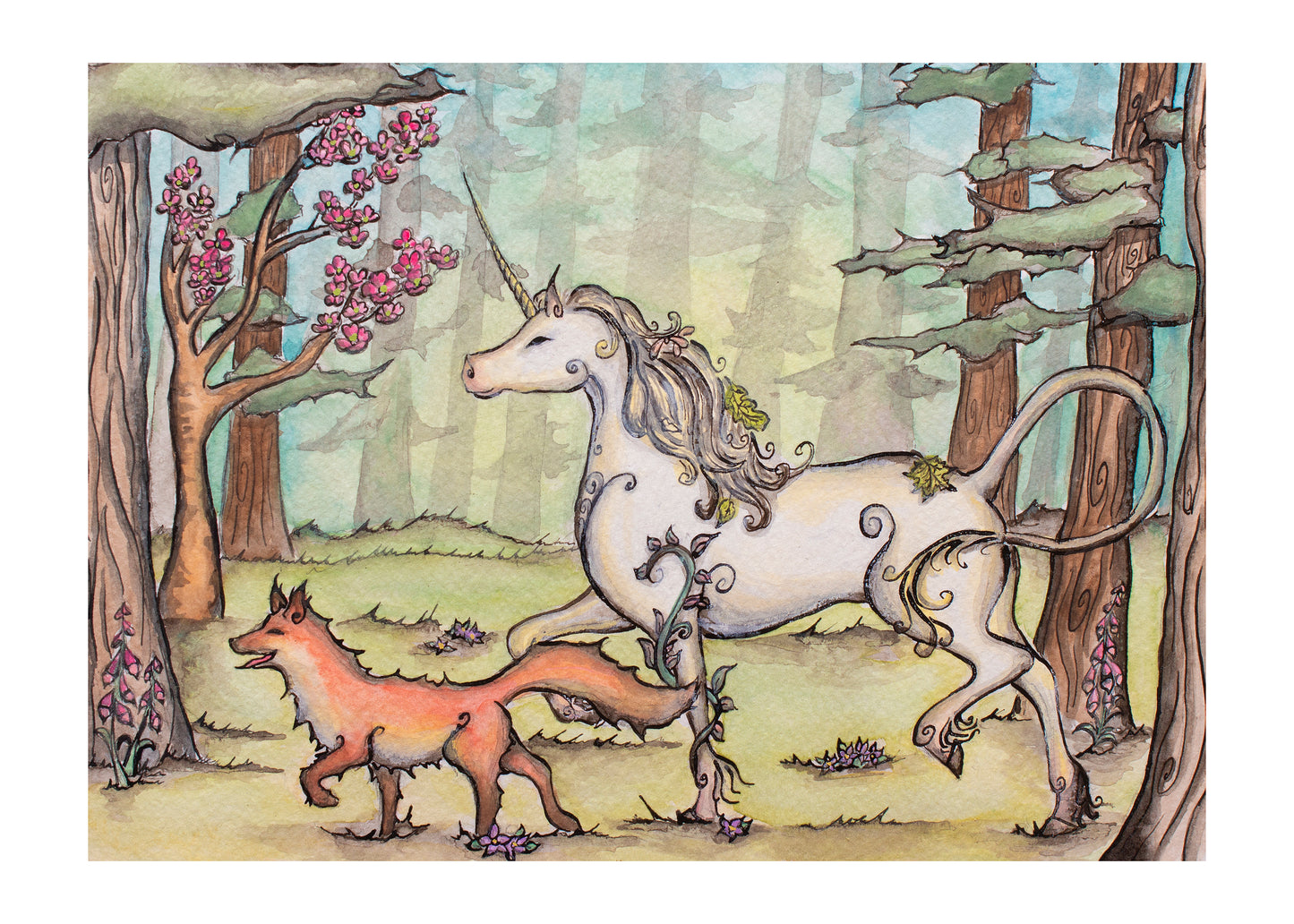 Unicorn and Fox Fine Art Giclee Print