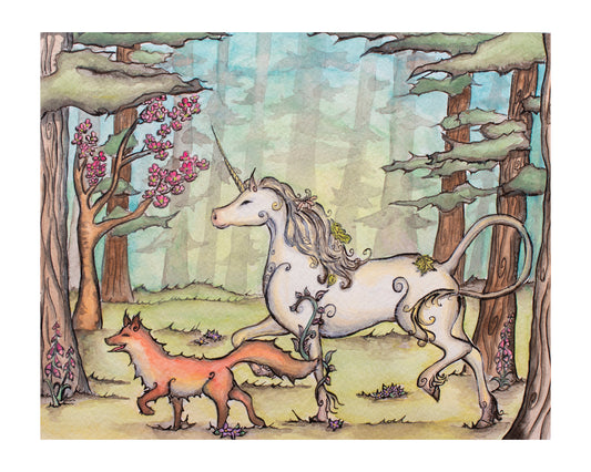 Unicorn and Fox Fine Art Giclee Print