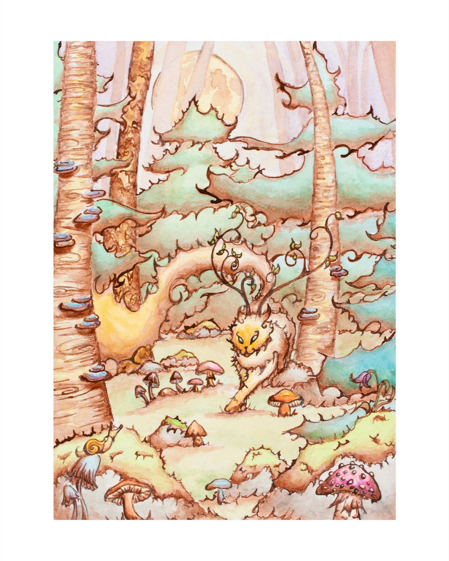 Fae Cat in Moonlit Forest Giclee Fine Art Print