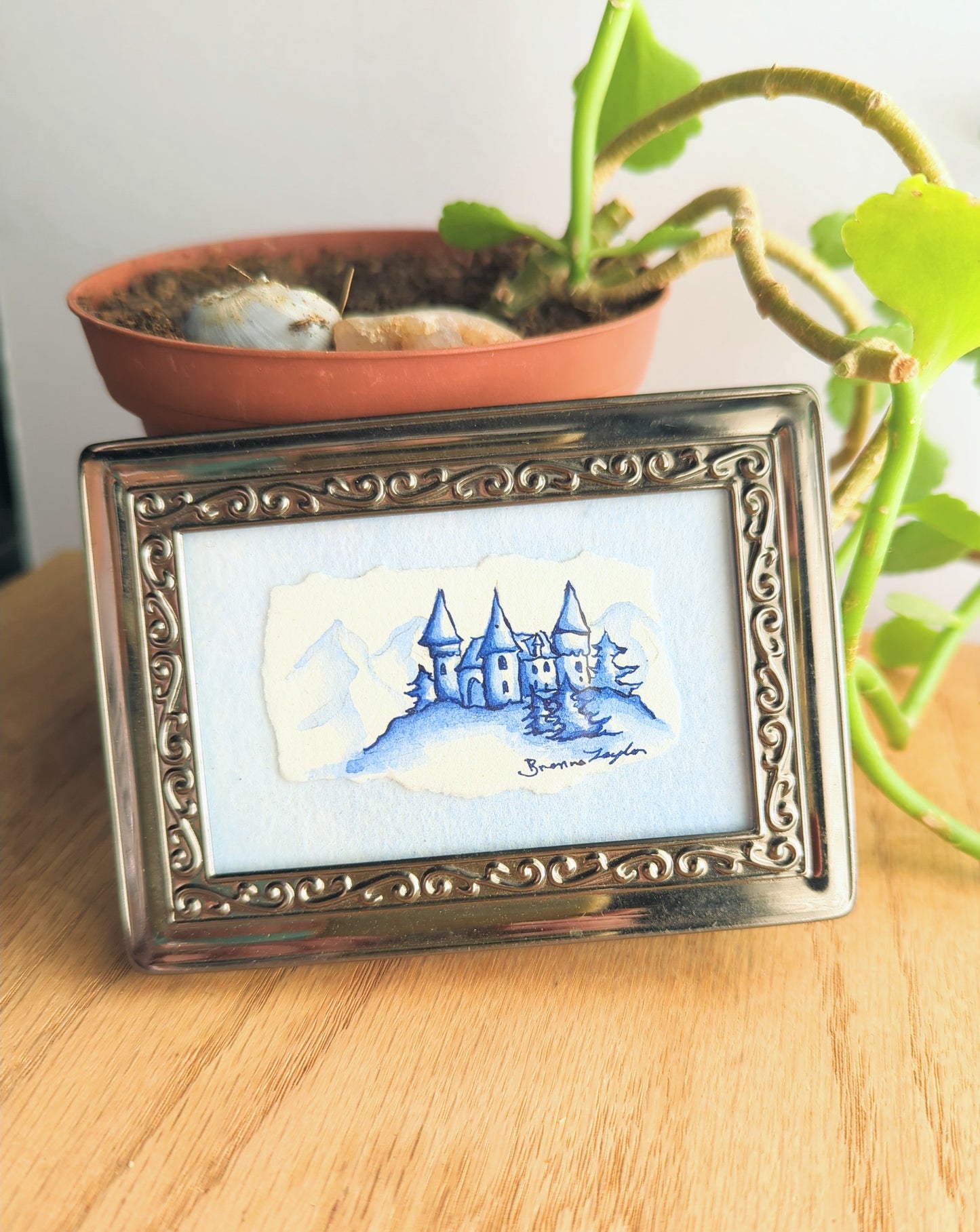"Castle Blue" Tiny Framed Original Illustration