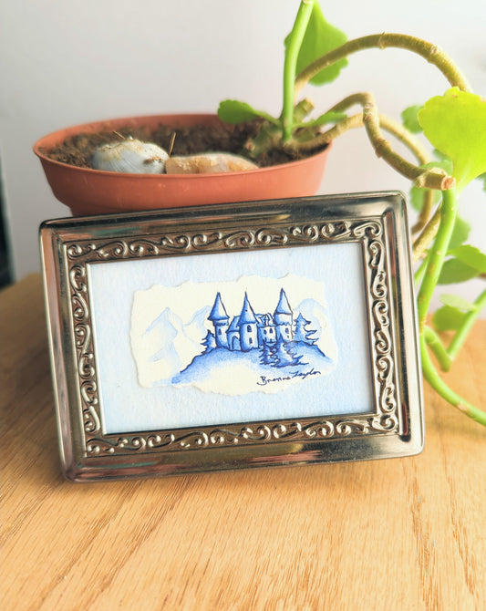 "Castle Blue" Tiny Framed Original Illustration