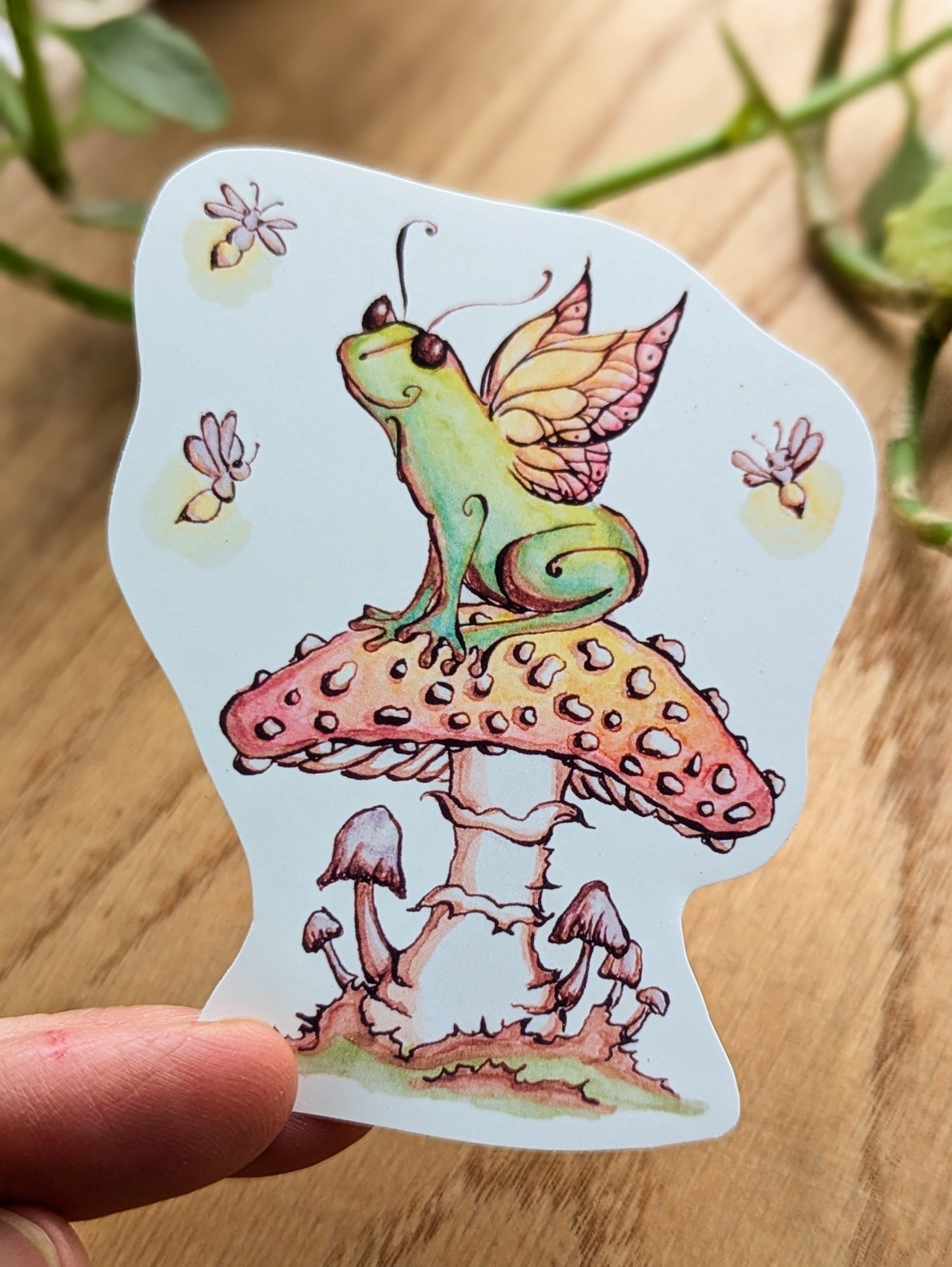 Fairy Frog on a Mushroom Vinyl Sticker