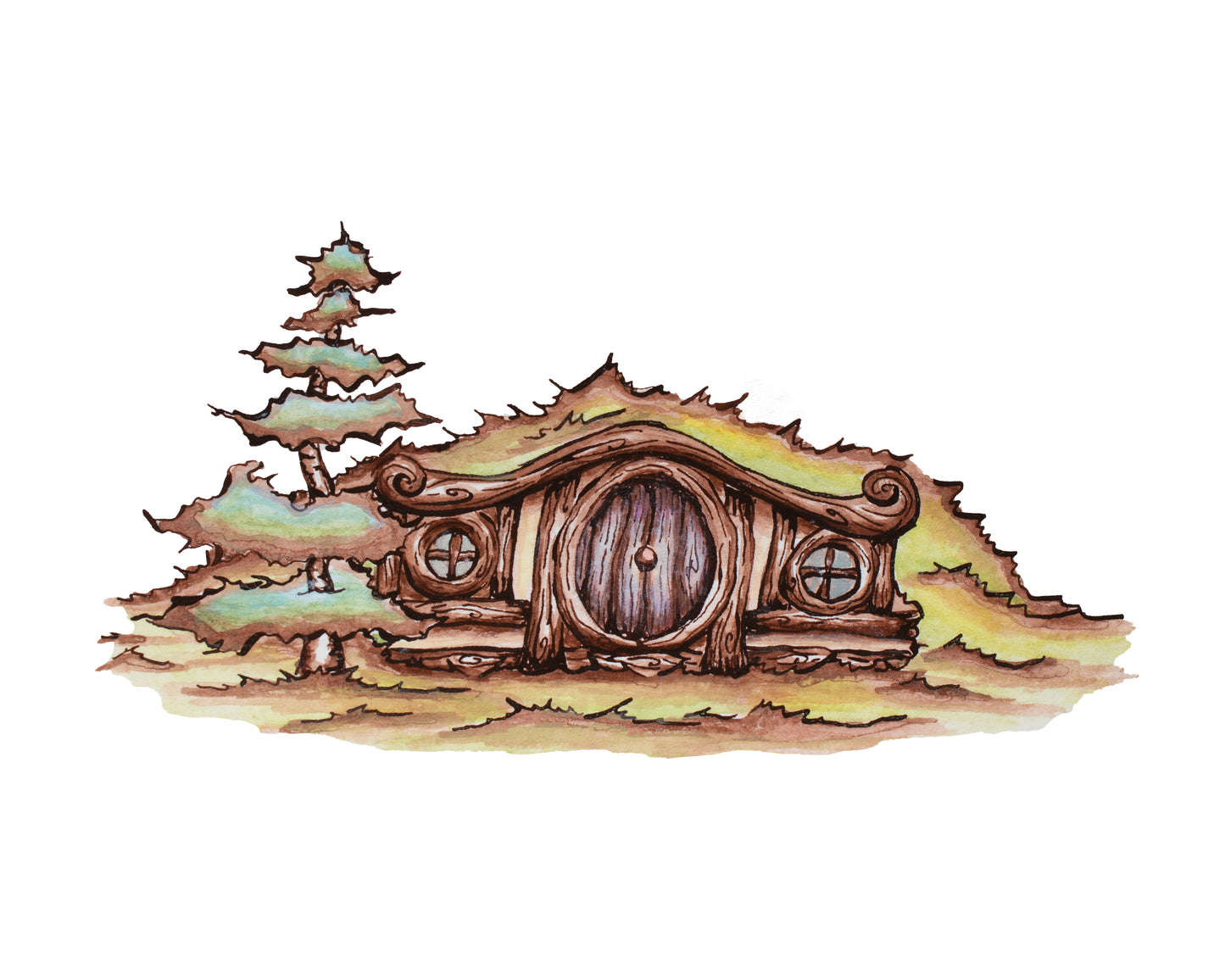 Hobbit House with Little Spruce Friend Signed Fine Art Giclee Print