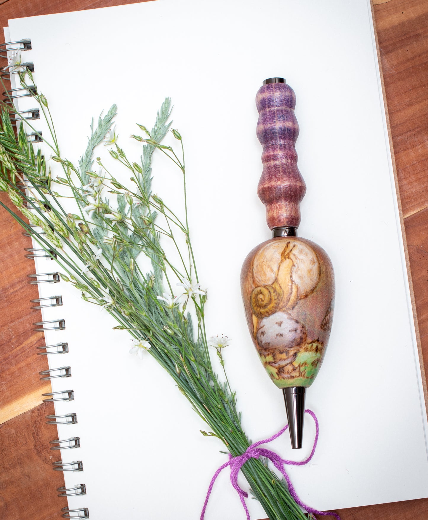 Snail, Moon and Mushrooms Ballpoint Pen, Ergonomic Grip for More Comfortable Writing, Fairytale Pen, Handmade Pen, Arthritis Pencil